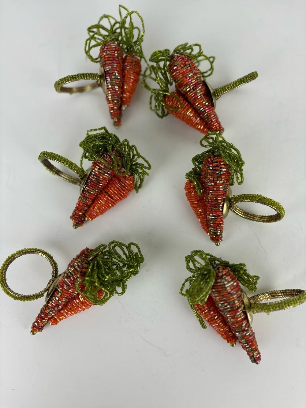 Pier 1 Beaded Carrot Napkin Rings-6pc Set-Spring/Easter